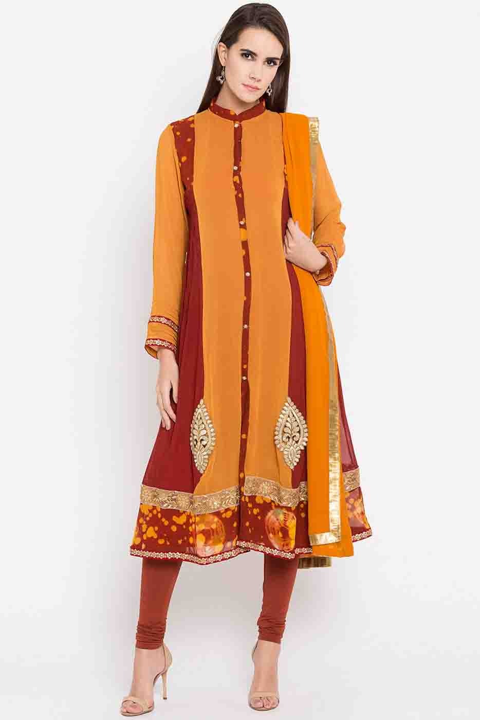 Mustard Colour Plus Size Stitched Faux Georgette Embroidery Churidar Suit BW1070186