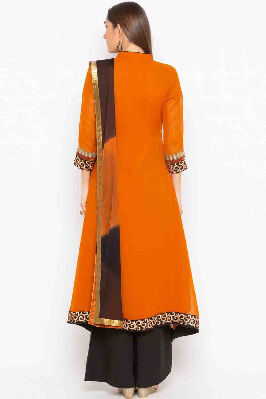 Mustard Colour Plus Size Stitched Georgette Embroidery Palazzo Pant Suit BW1070198 A