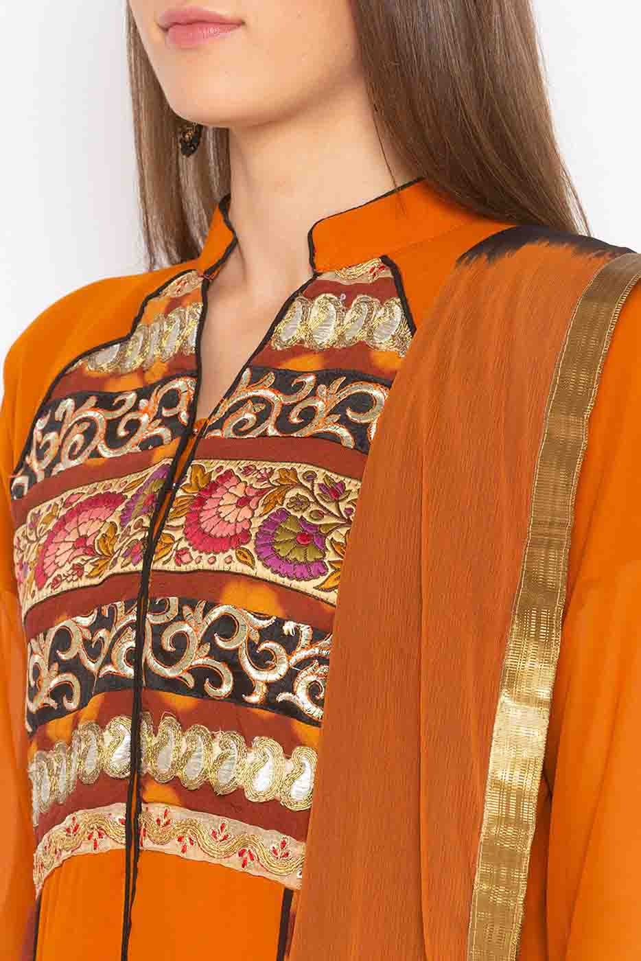 Mustard Colour Plus Size Stitched Georgette Embroidery Palazzo Pant Suit BW1070198 B