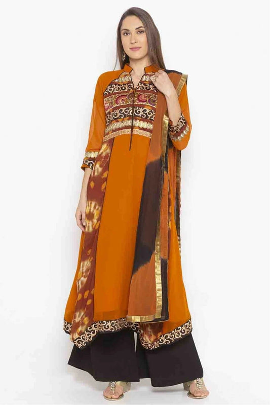 Mustard Colour Plus Size Stitched Georgette Embroidery Palazzo Pant Suit BW1070198