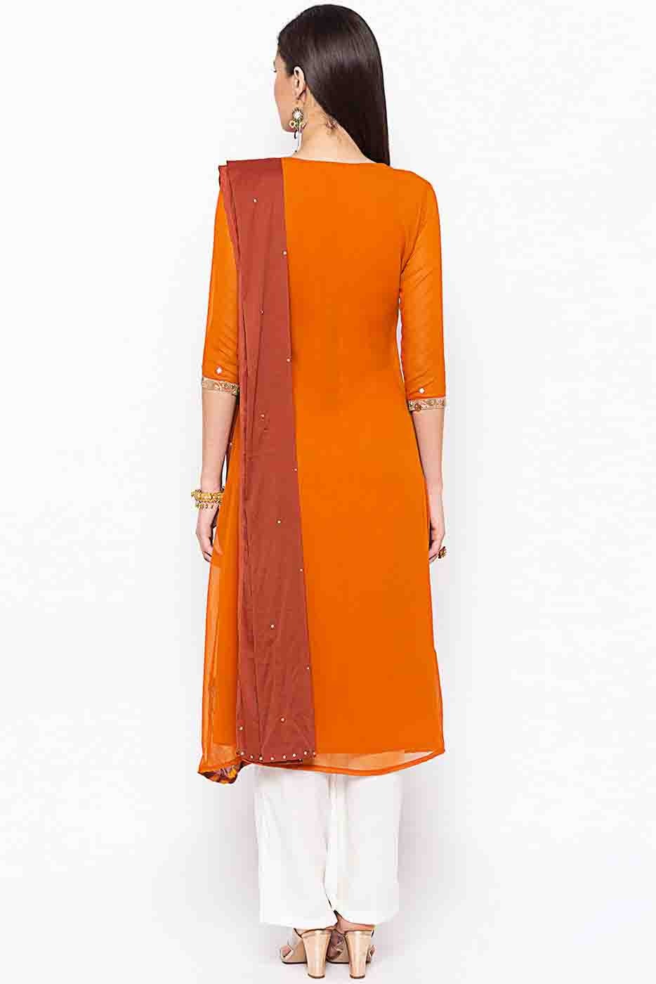 Mustard Colour Plus Size Stitched Georgette Embroidery Palazzo Pant Suit BW1070218 A