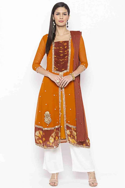 Mustard Colour Plus Size Stitched Georgette Embroidery Palazzo Pant Suit BW1070218