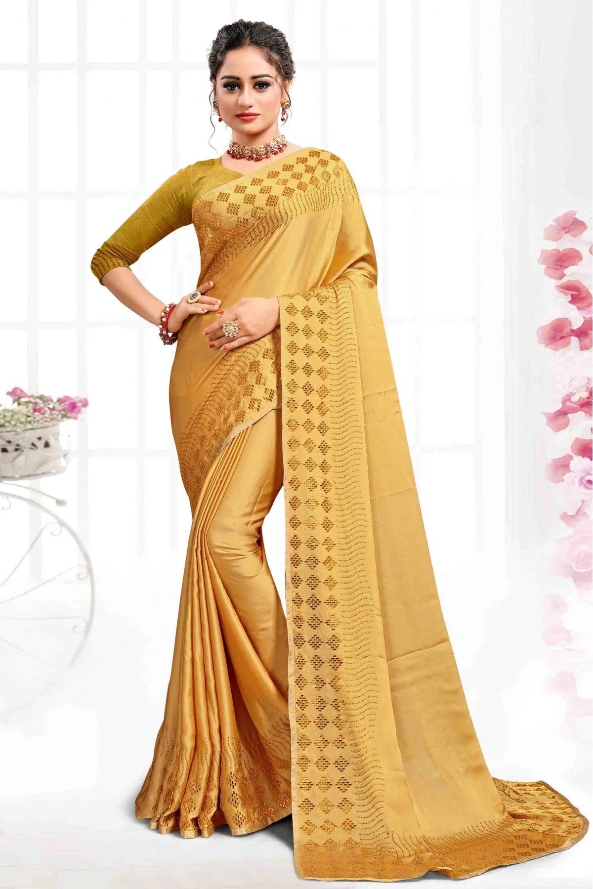 Mustard Colour Pure Satin Designer Saree SD1120094