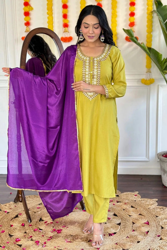 Mustard Colour Rayon Slub Stitched Salwar Suit SS1112021