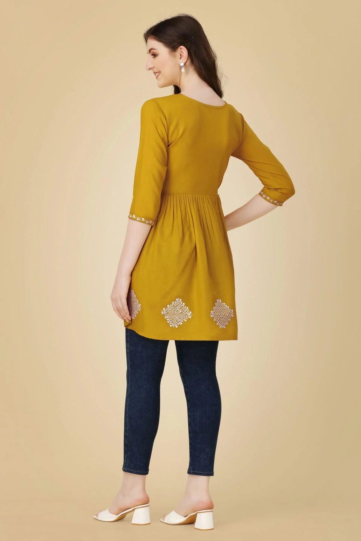 Mustard Colour Rayon Thread Work