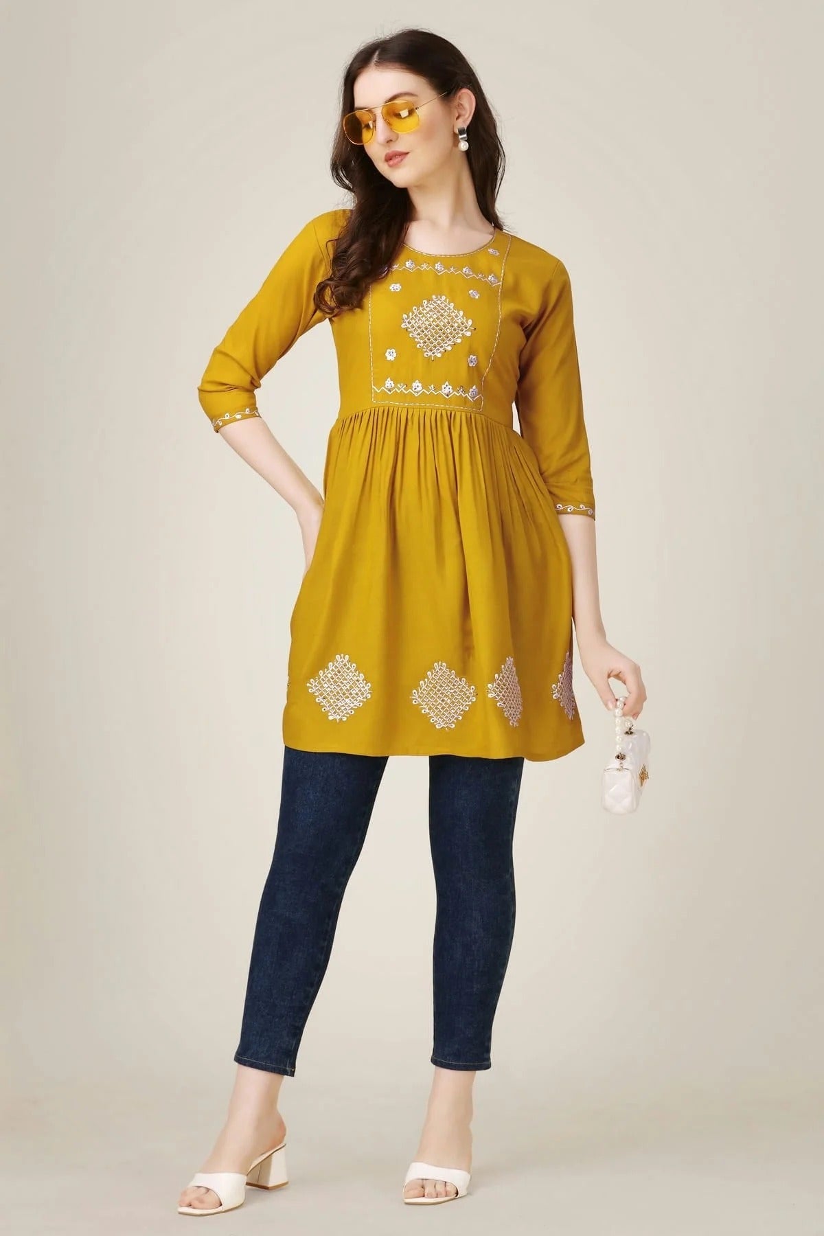 Mustard Colour Rayon Thread Work