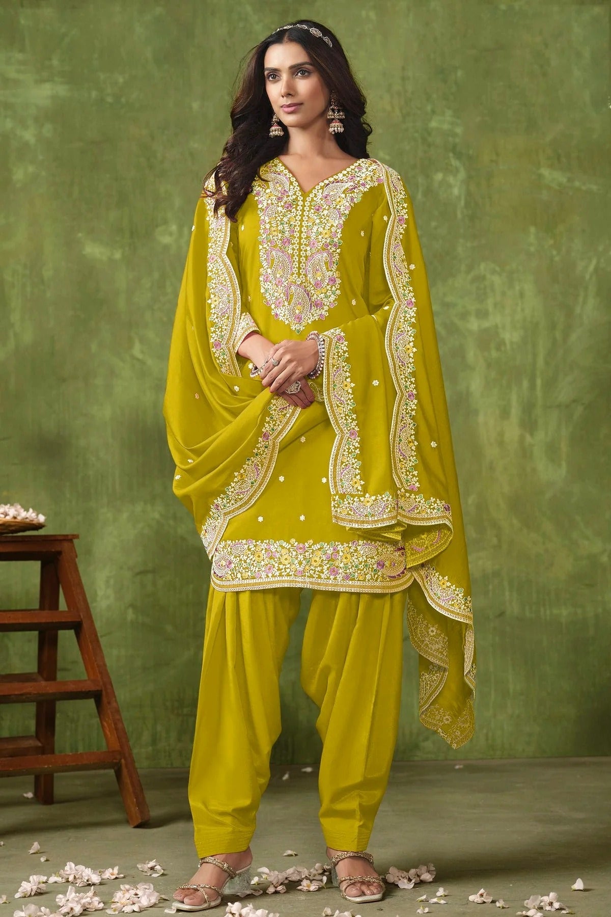 Mustard Colour Roman Silk Patiala Suit SM1050548