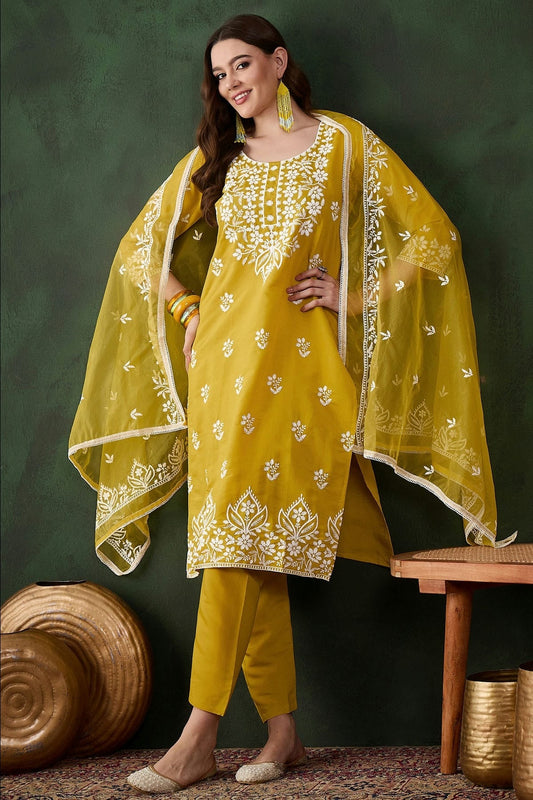 Mustard Colour Roman Silk Stitched Salwar Suit SS1111483