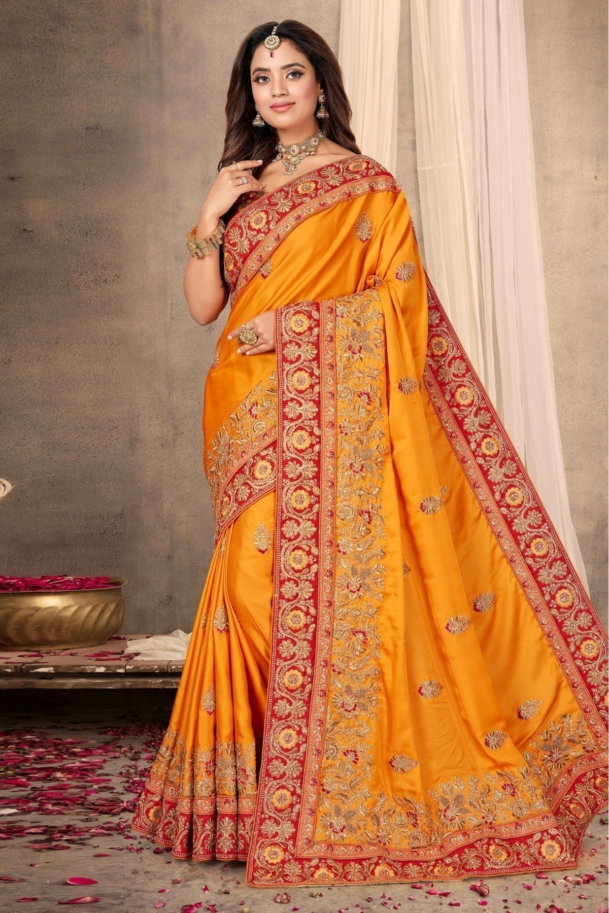 Mustard Colour Satin Designer Saree SD1120656 A