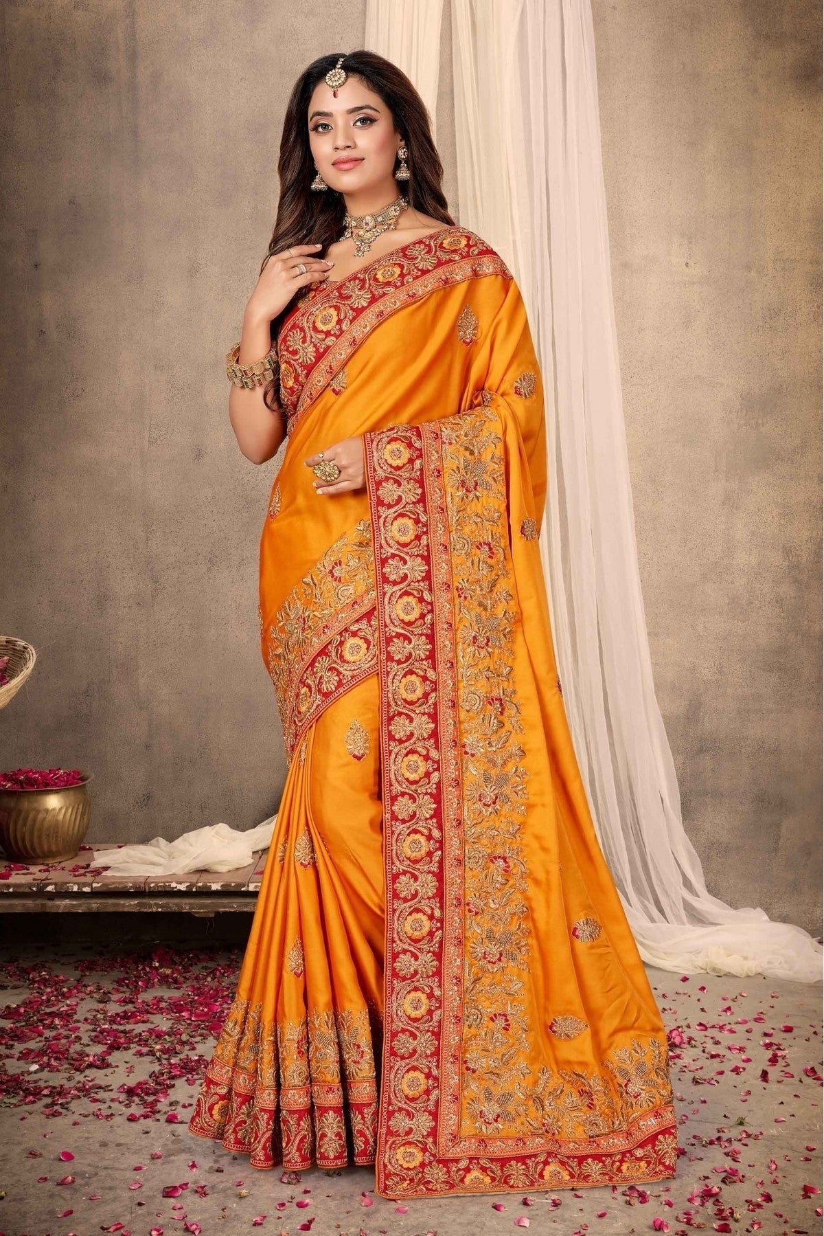 Mustard Colour Satin Designer Saree SD1120656