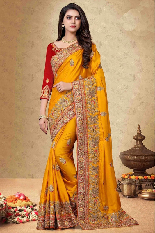 Mustard Colour Satin Georgette Designer Saree SD1120043