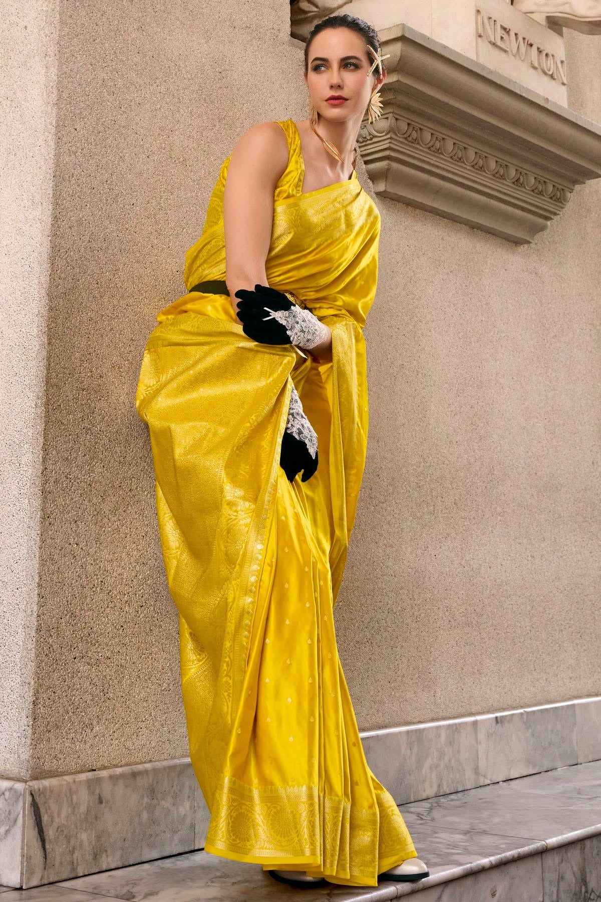 Mustard Colour Satin Munga Silk Woven Work Saree SD1290063