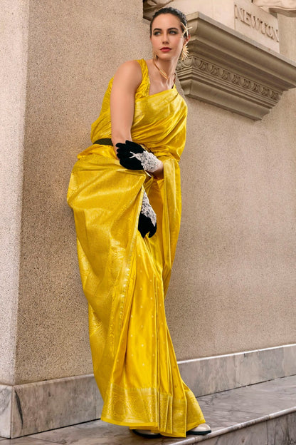 Mustard Colour Satin Munga Silk Woven Work Saree SD1290063