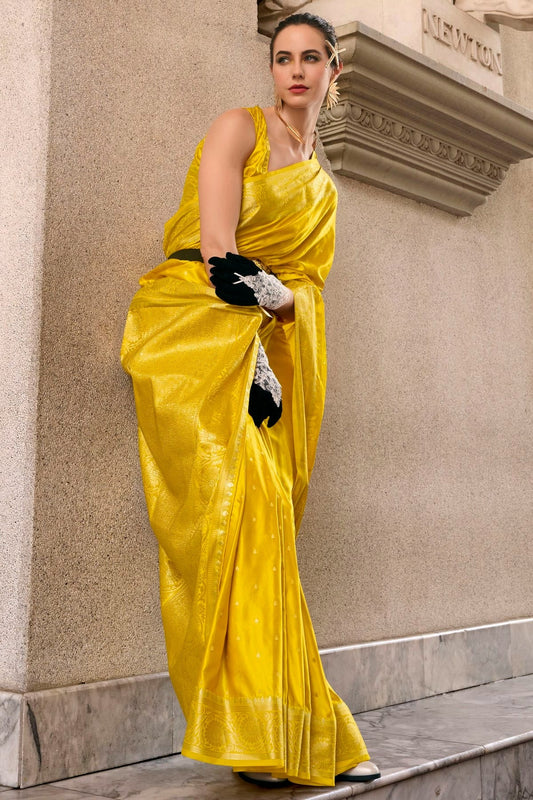 Mustard Colour Satin Munga Silk Woven Work Saree SD1290063