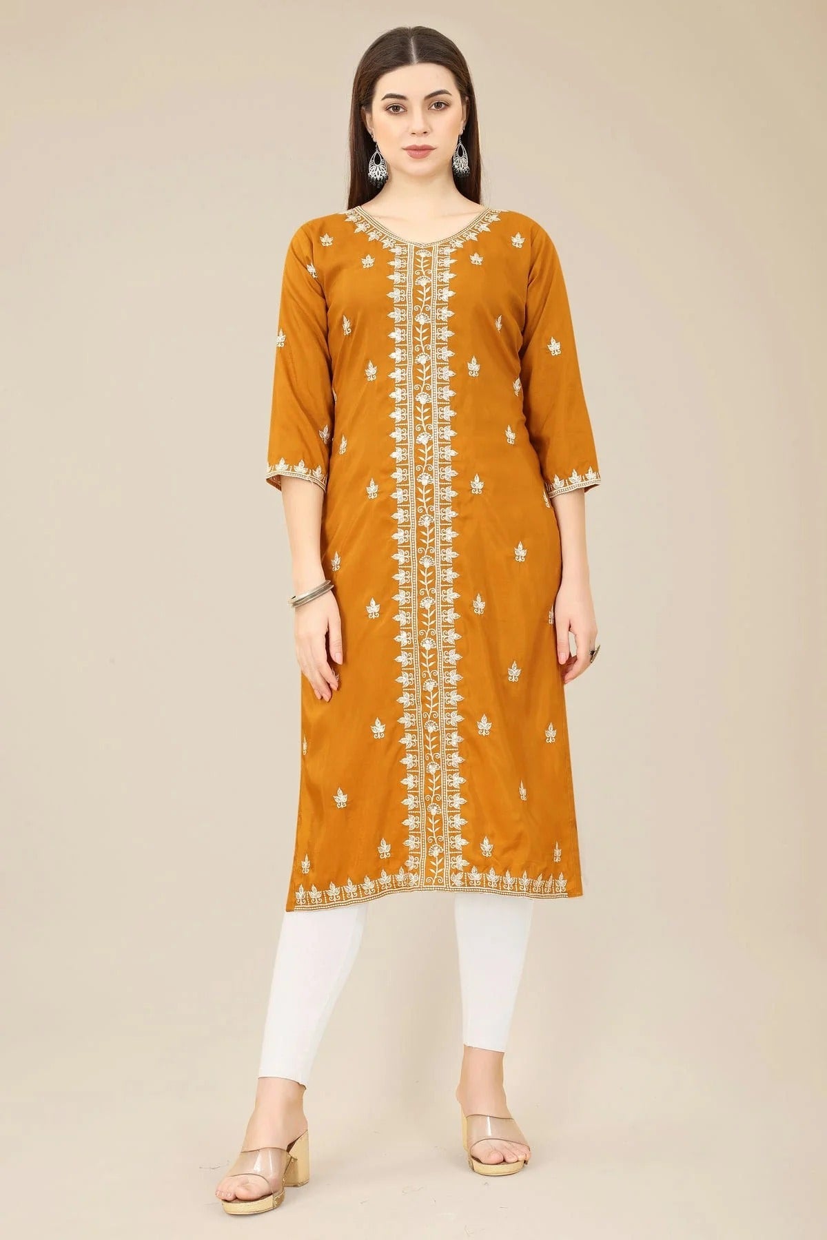 Mustard Colour Shiny Silk Kurti KR1111003