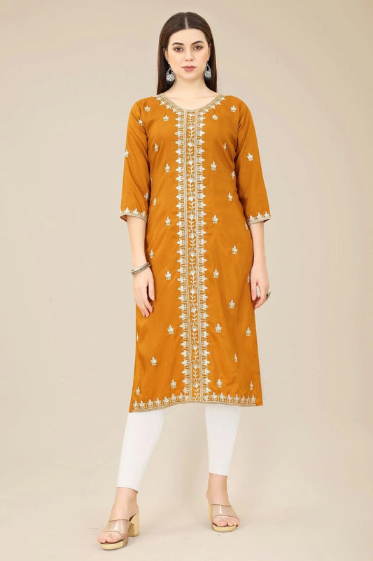 Mustard Colour Shiny Silk Kurti KR1111003