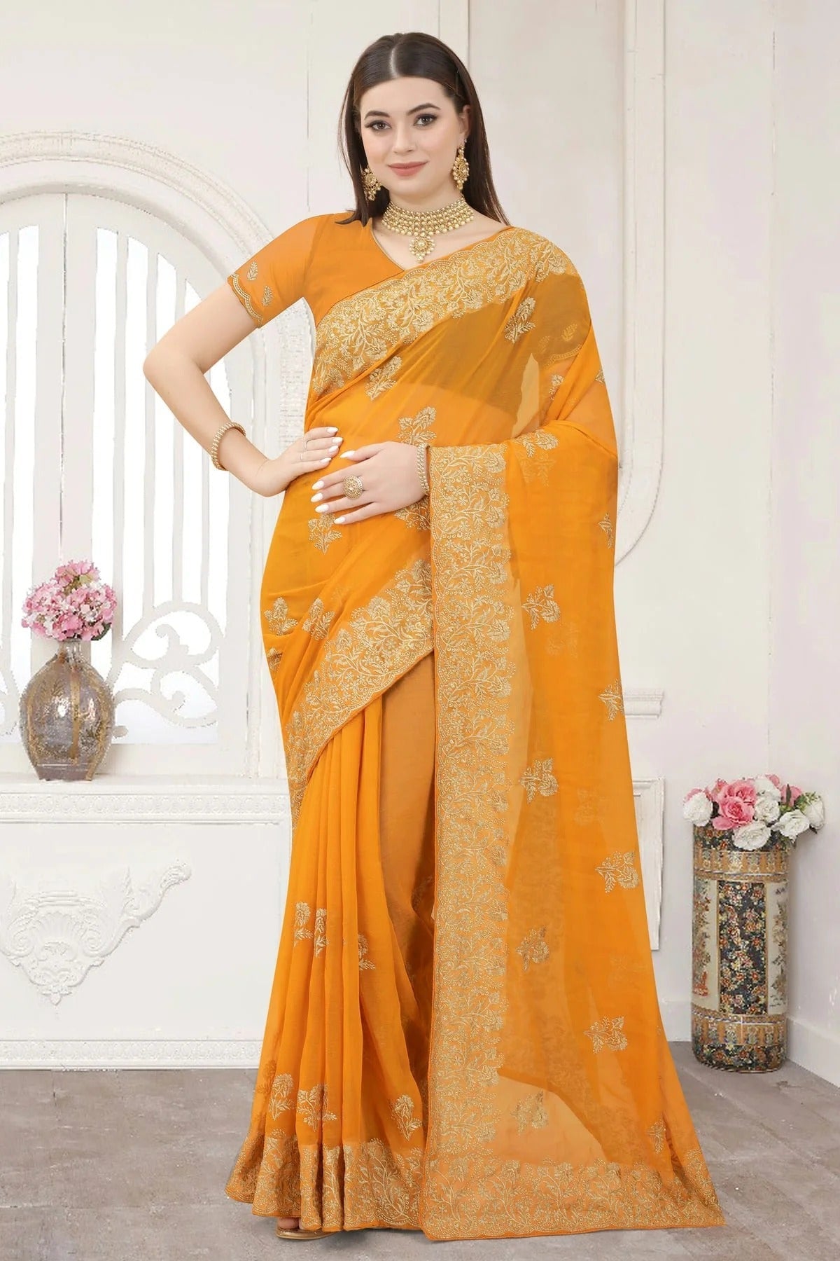 Mustard Colour Silk Designer Saree LC1121300