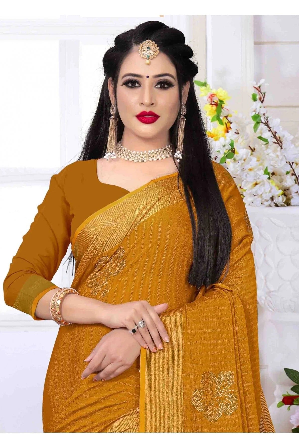 Mustard Colour Silk Satin Designer Saree SD1120633 A