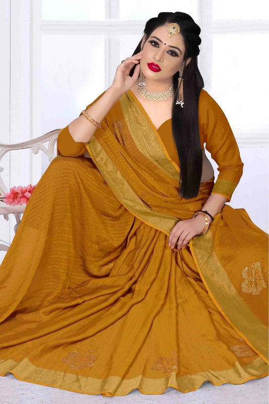Mustard Colour Silk Satin Designer Saree SD1120633