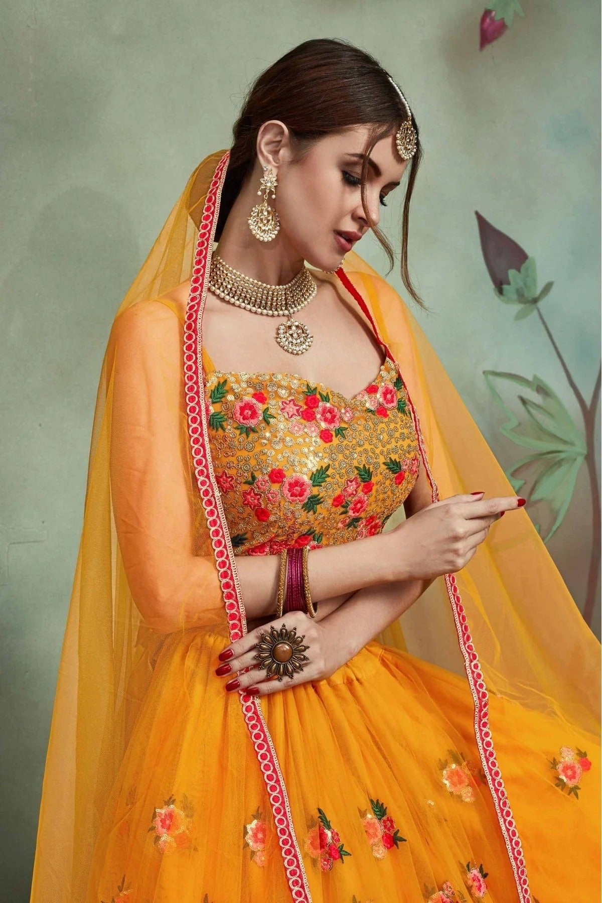 Mustard Colour Soft Net Sequins Work Lehenga Choli LC1080418 B