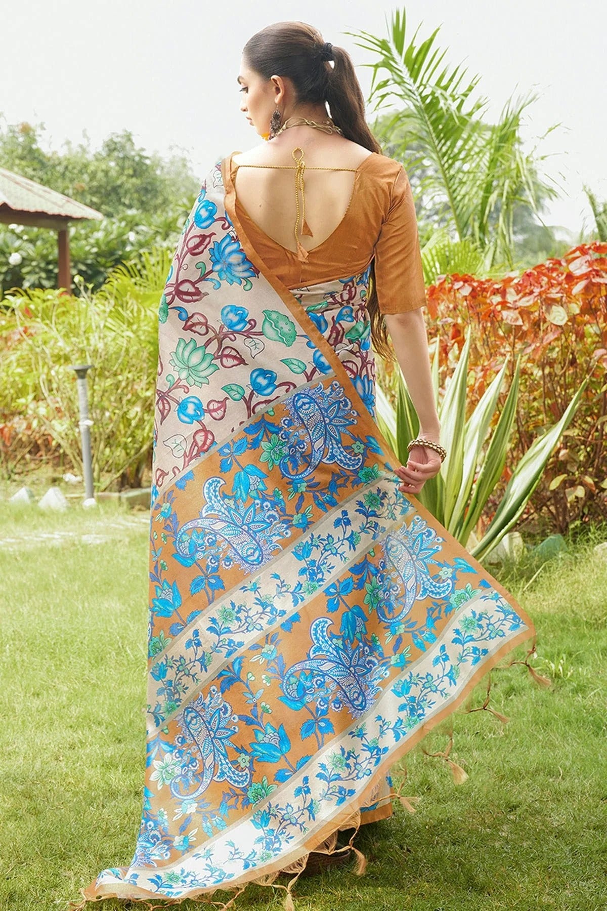 Mustard Colour Tussar Silk Printed Saree SD1112091 A