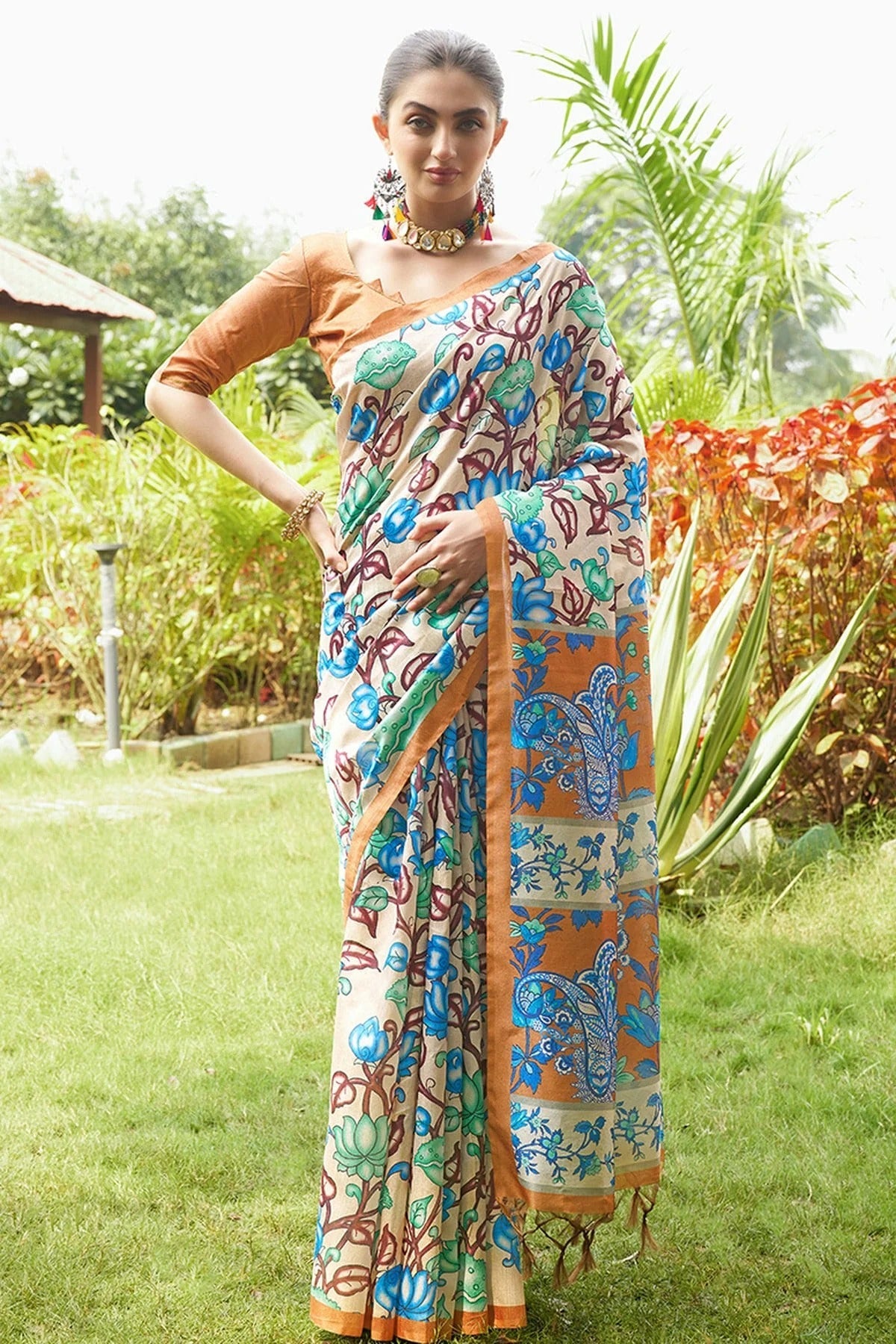 Mustard Colour Tussar Silk Printed Saree SD1112091