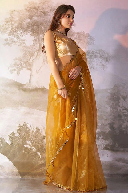 Mustard Colour Twill Net Saree SD1112733 A