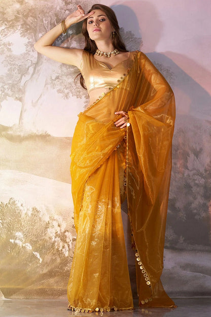Mustard Colour Twill Net Saree SD1112733