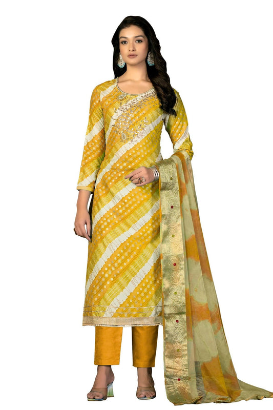 Mustard Colour Unstitched Jam Cotton Fabric Straight Suit US1160948