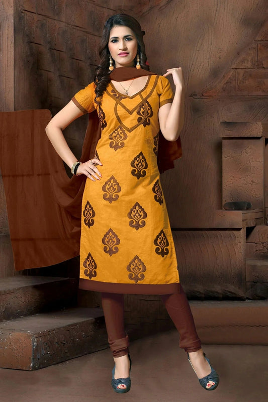 Mustard Colour Unstitched Modal Cotton Churidar Suit US1161212