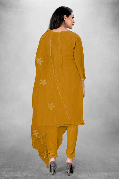 Mustard Colour Unstitched Organza Churidar Suit US1160780 A