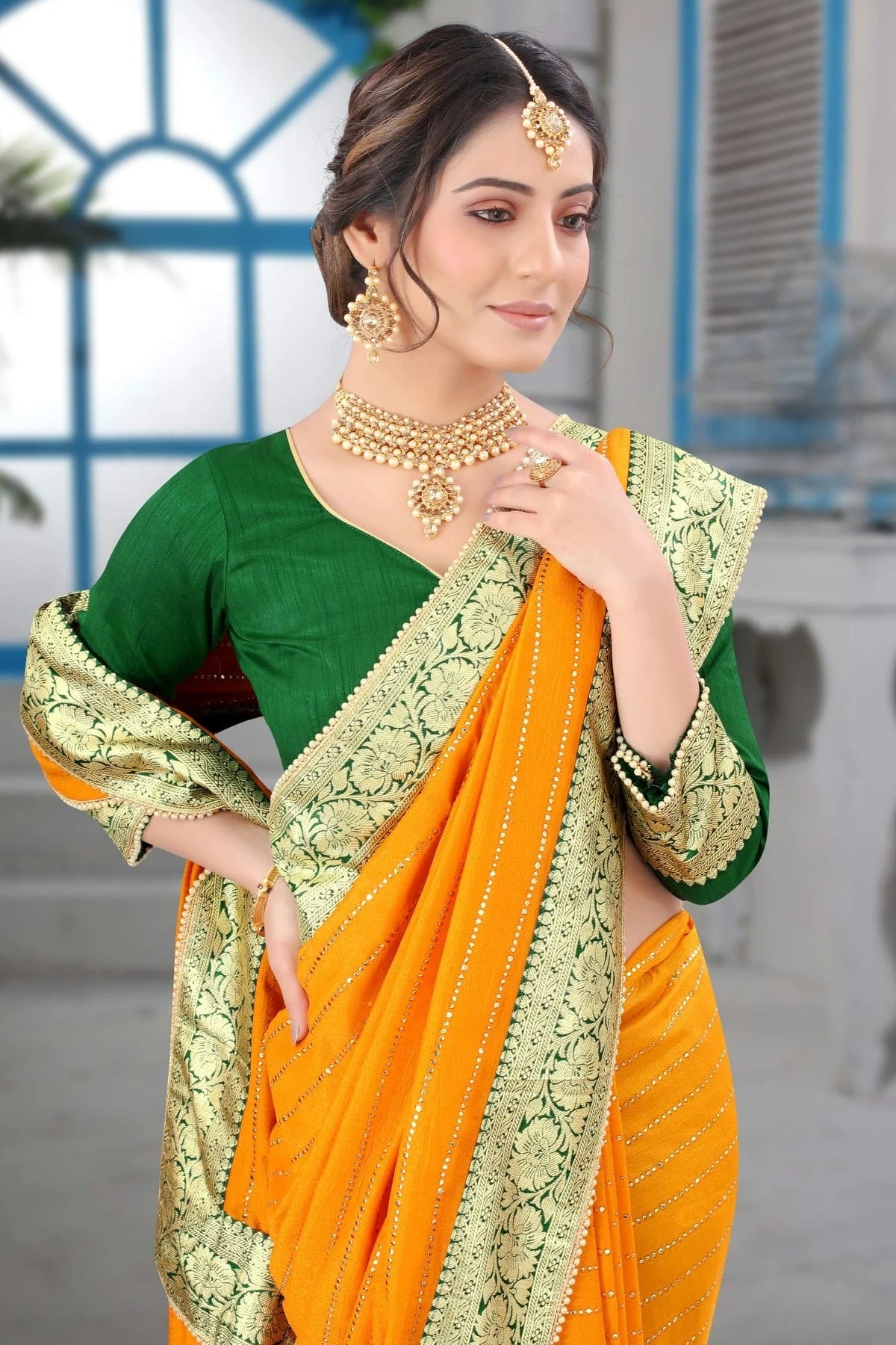 Mustard Colour Vichitra Silk Designer Saree LC1121459 A