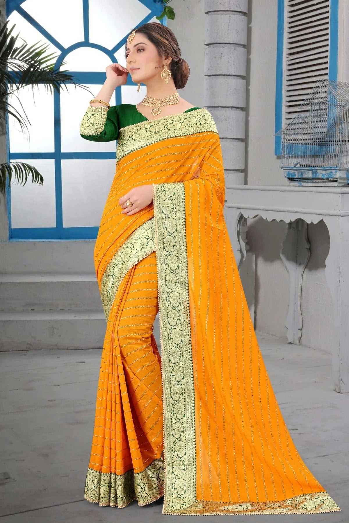 Mustard Colour Vichitra Silk Designer Saree LC1121459