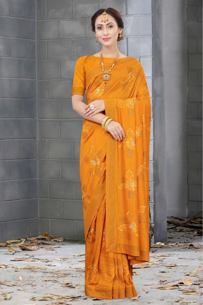 Mustard Colour Vichitra Silk Designer Saree SD1120671