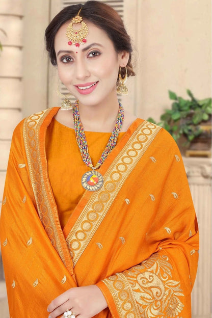 Mustard Colour Vichitra Silk Embroidery Saree SD1120960 A