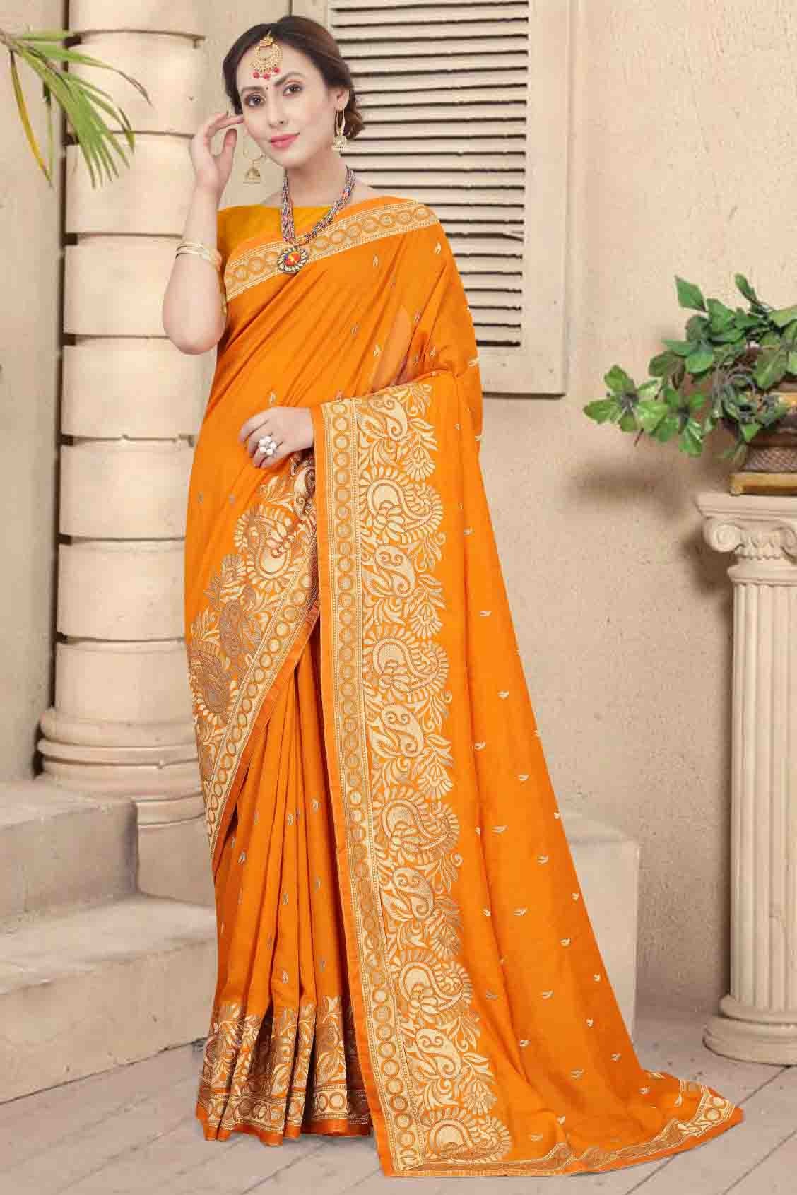 Mustard Colour Vichitra Silk Embroidery Saree SD1120960