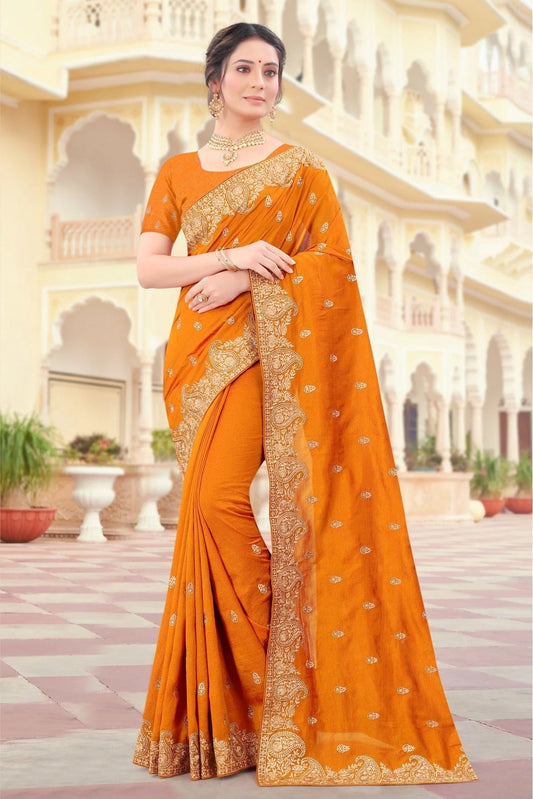 Mustard Colour Vichitra Silk Resham Work Saree SD1090427