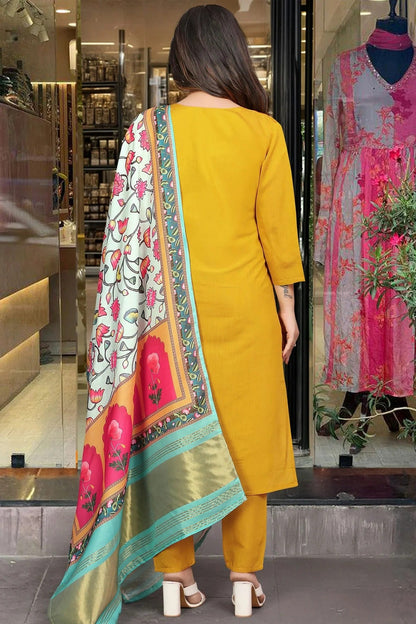 Mustard Colour Viscose Chanderi Stitched Salwar Suit SS1112014 A