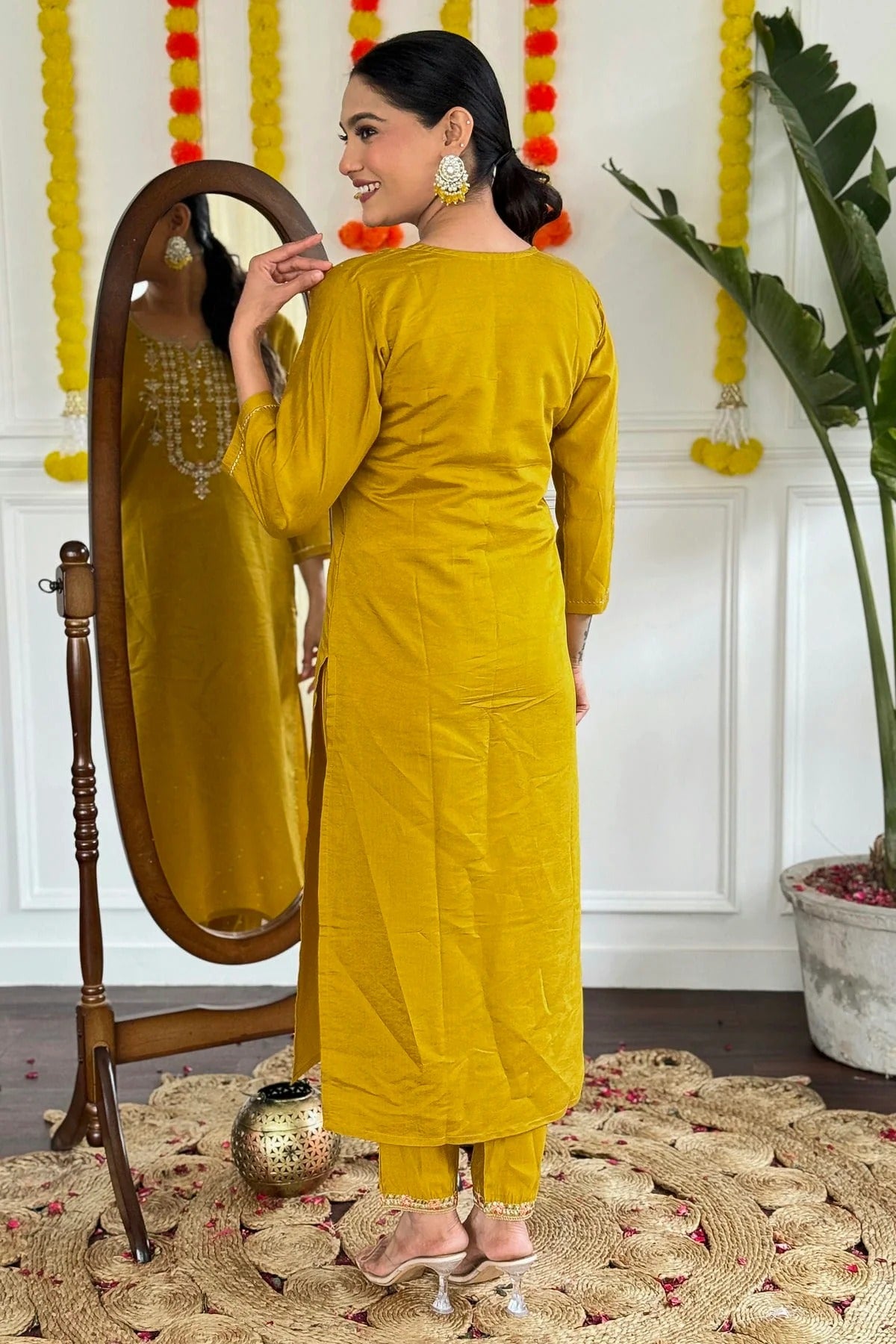 Mustard Colour Viscose Chanderi Stitched Salwar Suit SS1112022 A