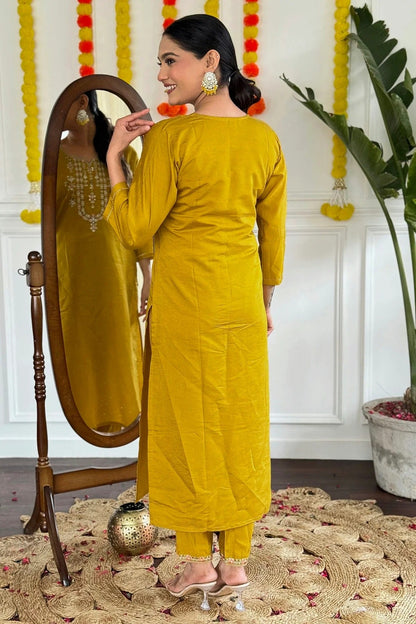 Mustard Colour Viscose Chanderi Stitched Salwar Suit SS1112022 A