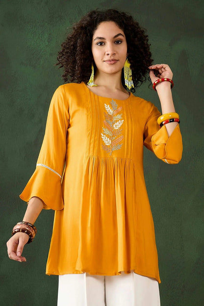Mustard Colour Viscose Rayon Readymade Top TP1110886