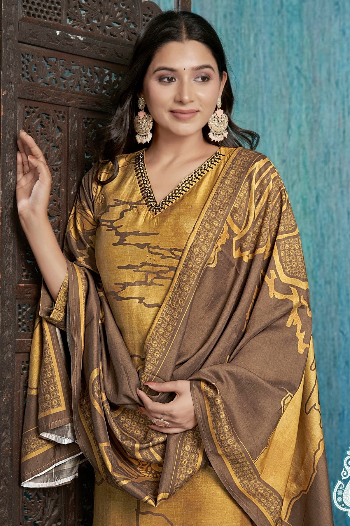 Mustard Colour Viscose Silk Stitched Suit SS1112262 A