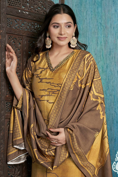 Mustard Colour Viscose Silk Stitched Suit SS1112262 A