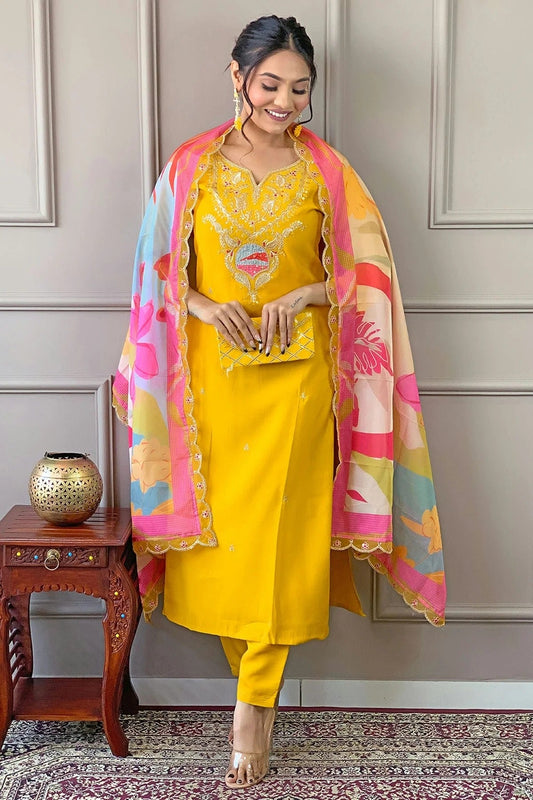 Mustard Colour Viscose Stitched Salwar Suit SS1111399