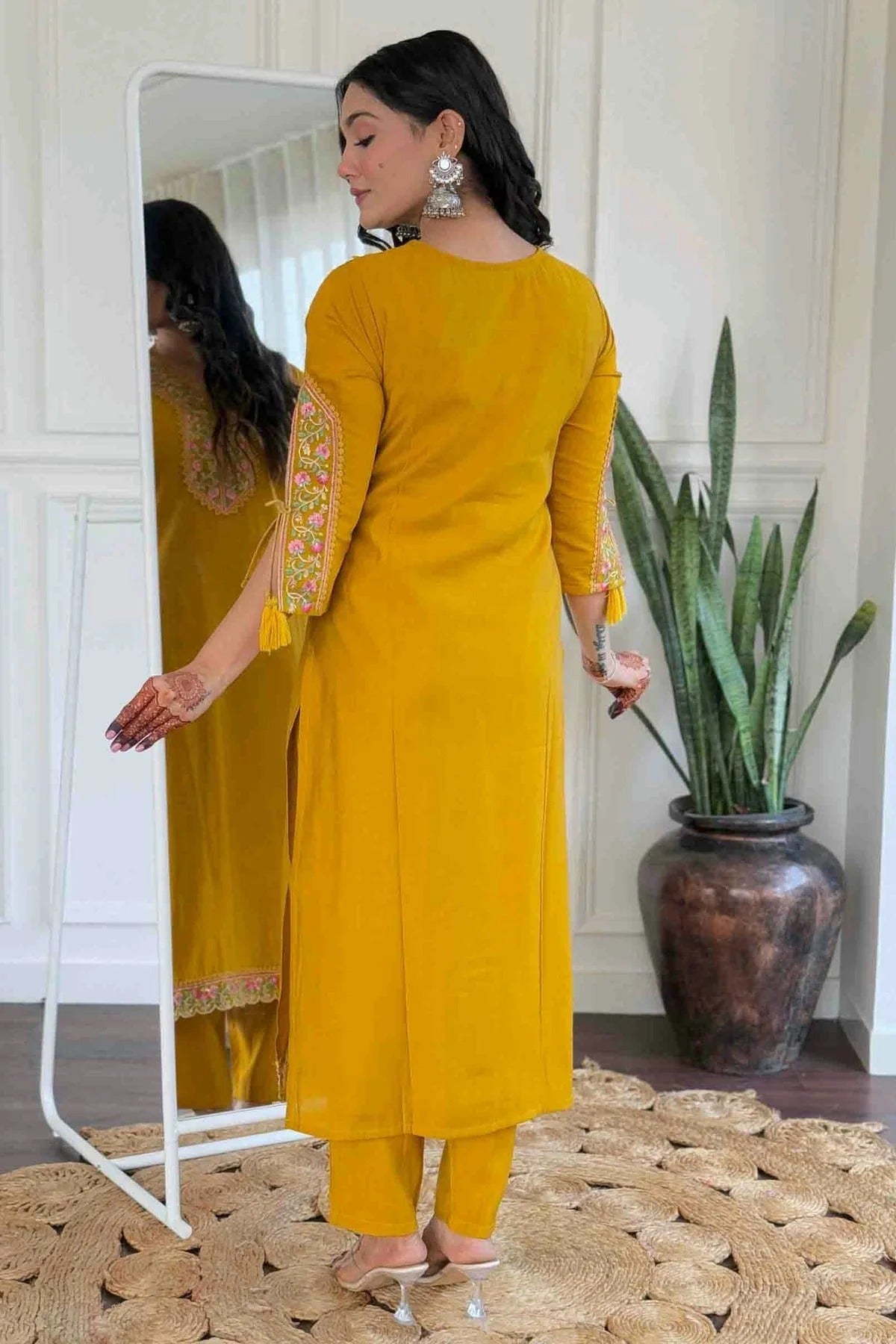 Mustard Colour Viscose Stitched Suit SS1112995 A