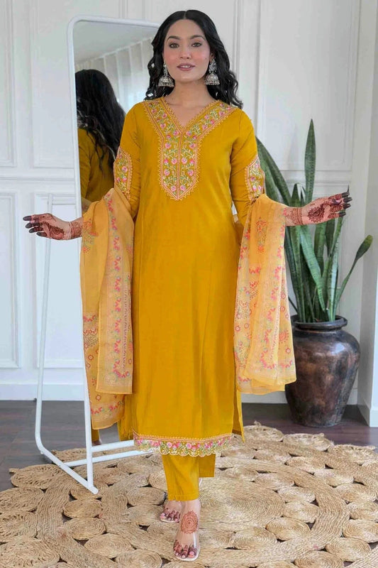 Mustard Colour Viscose Stitched Suit SS1112995