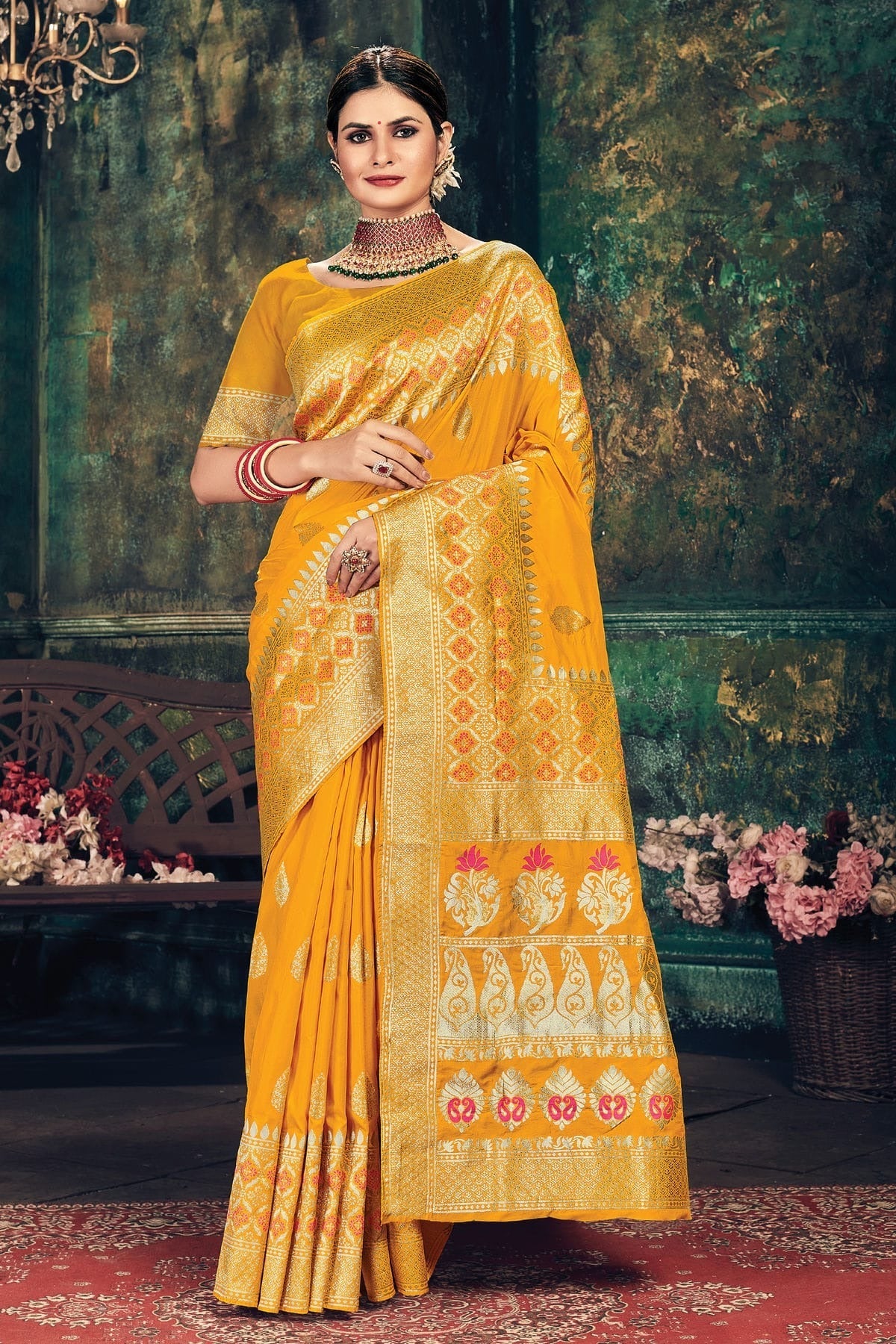 Mustard Colour Woven Work Banarasi Silk Saree SD1101272