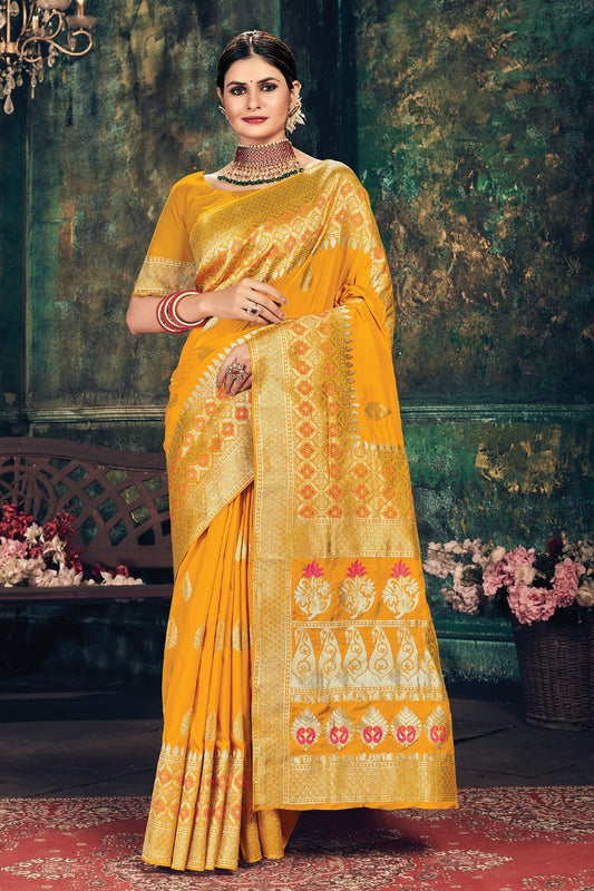 Mustard Colour Woven Work Banarasi Silk Saree SD1101272