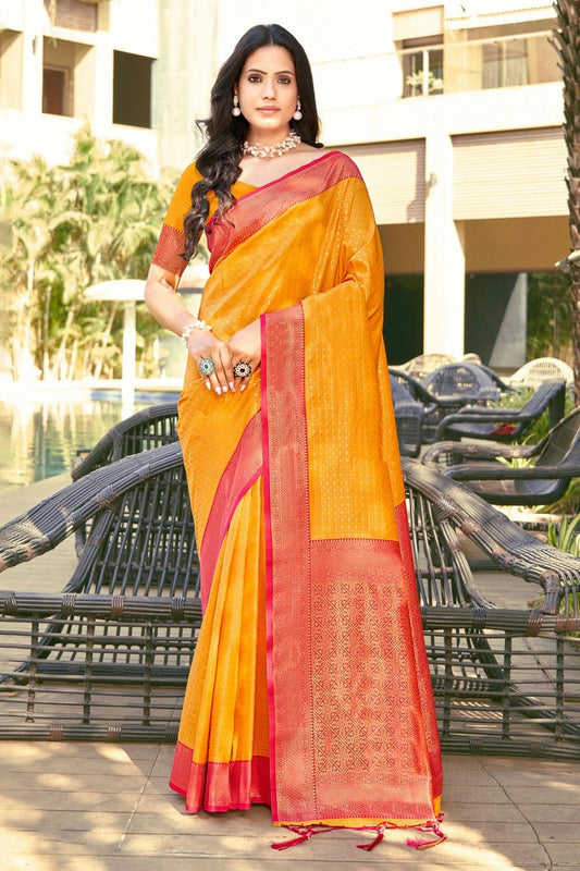 Mustard Colour Woven Work Banarasi Silk Saree SD1101789