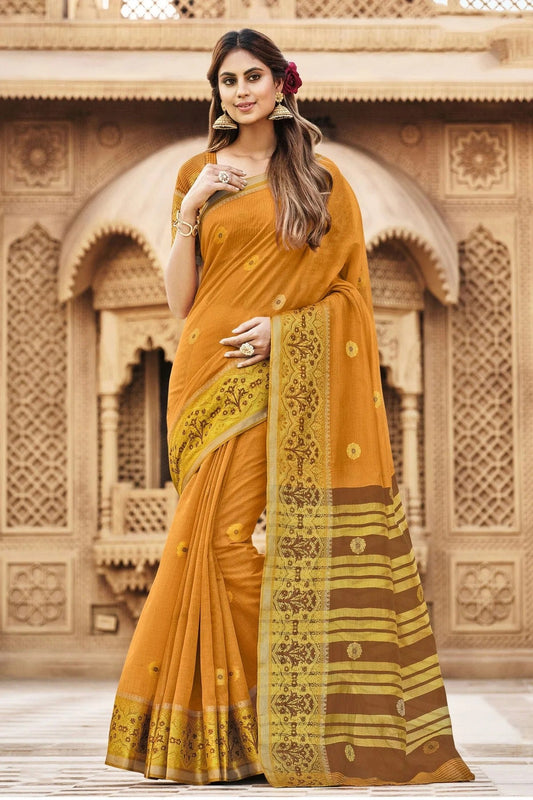 Mustard Colour Woven Work Cotton Saree SD1101291